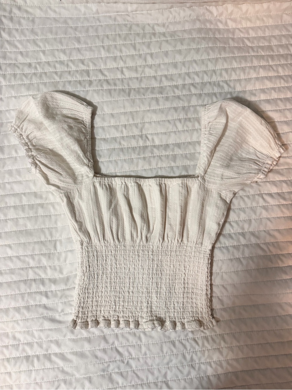 Abercrombie & Fitch Ivory Smocked Square-Neck Crop Top